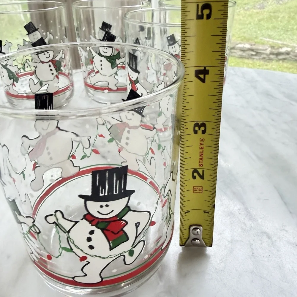 VTG Libbey Dancing Snowmen Christmas Glasses Set 5 Holiday Barware Rocks Glass